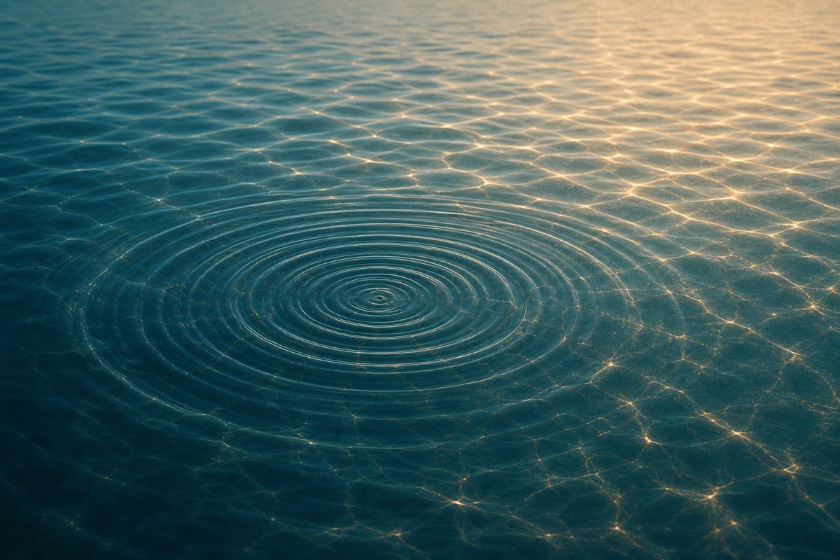 Clear water surface with a single concentric ripple radiating outward